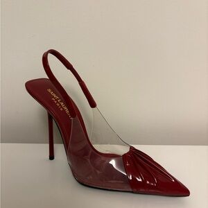 Saint Laurent Red and Clear Slingback Heels